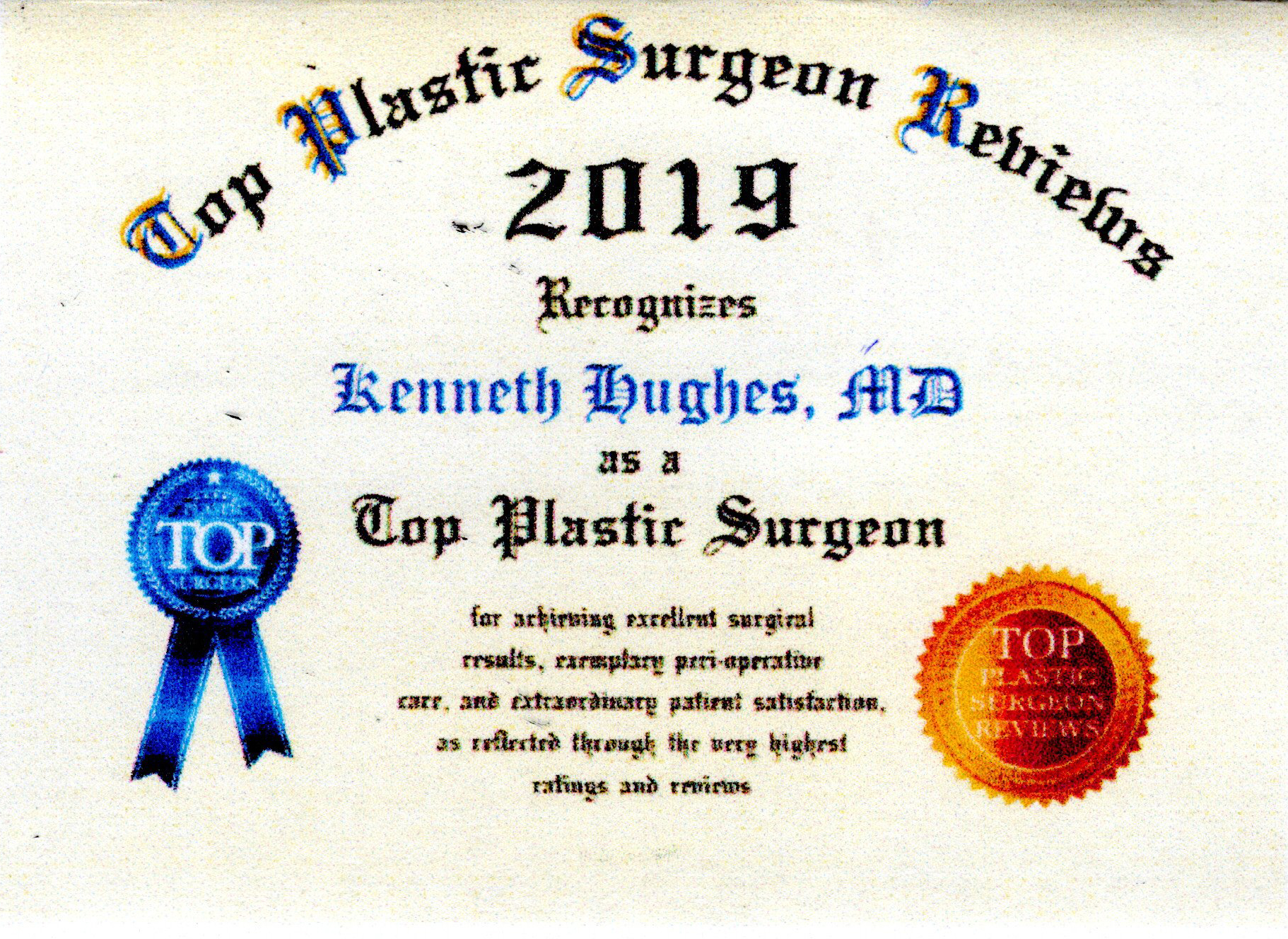 Dr. Kenneth Hughes Selected as Top Plastic Surgeon 2019