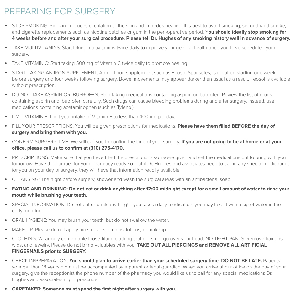 Breast Lift Preoperative Instructions