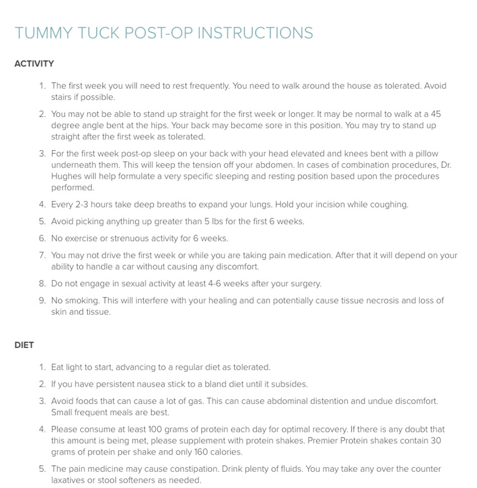 Dr. Kenneth Hughes offers Tummy Tuck Post-Op Instructions in Los Angeles