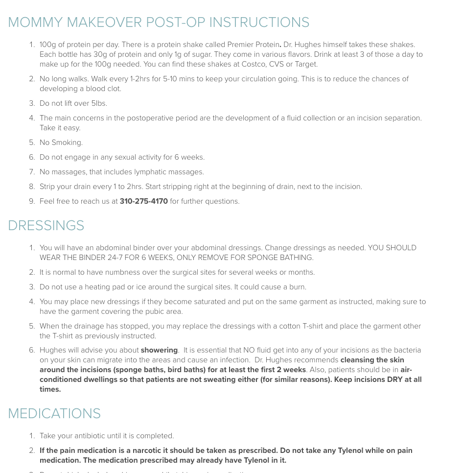 Dr. Kenneth Hughes offers Mommy Makeover Post-Op Instructions in Los Angeles